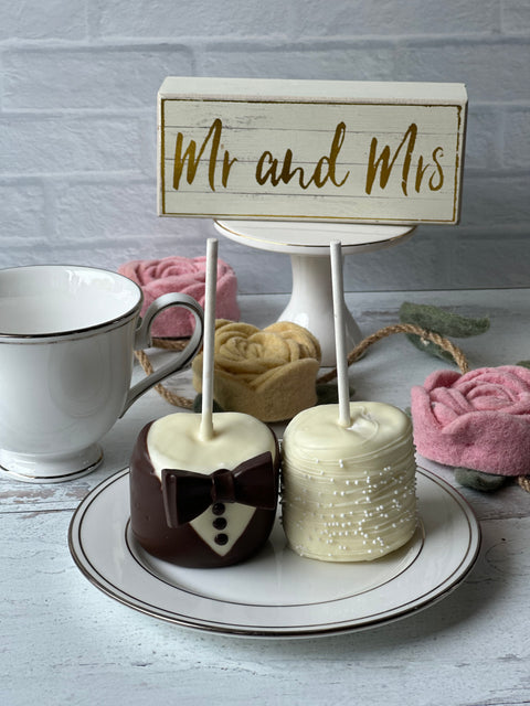 Chocolate Covered Marshmallow Bride and Groom