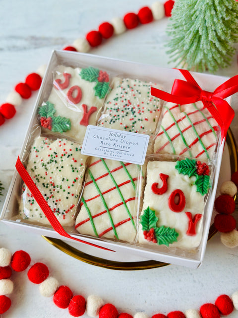 Holiday Chocolate Dipped Rice Crispy Treats Gift Box