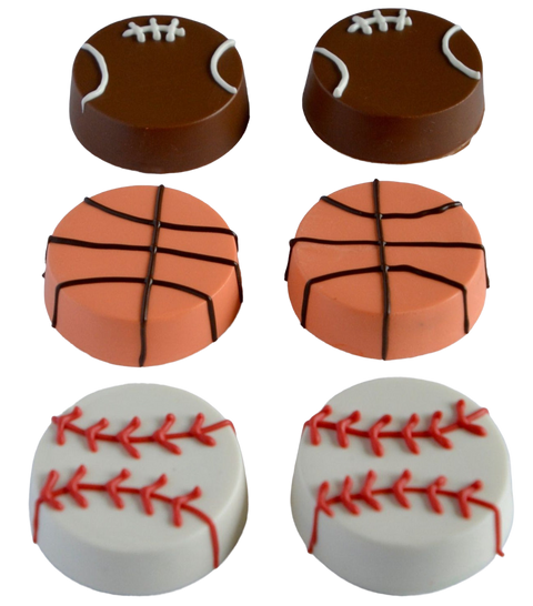 a set of four decorated cakes with baseballs and balls on them