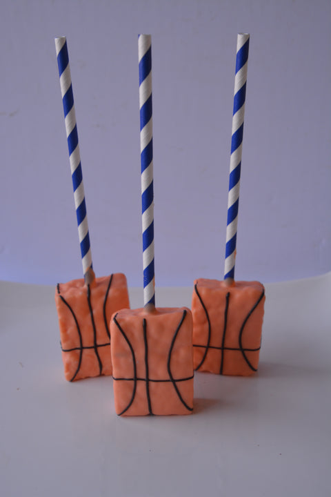 Basketball Themed Chocolate Covered Rice Crispie Treats