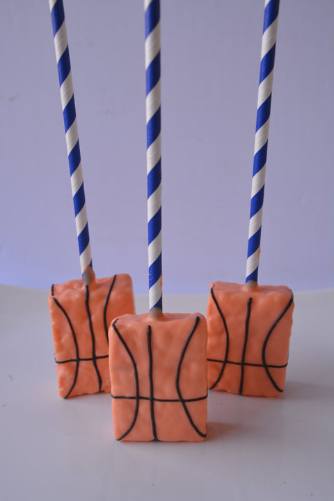 Basketball Themed Chocolate Covered Rice Crispie Treats