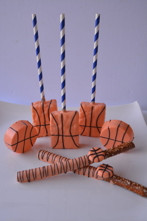 Basketball Themed Chocolate Covered Rice Crispie Treats