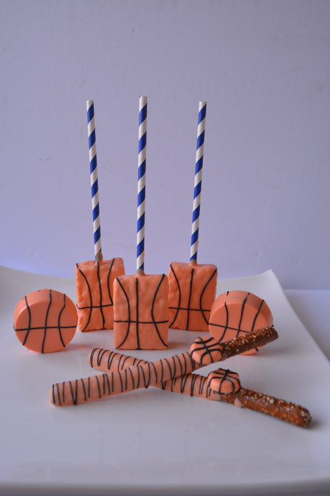 Basketball Themed Chocolate Covered Rice Crispie Treats