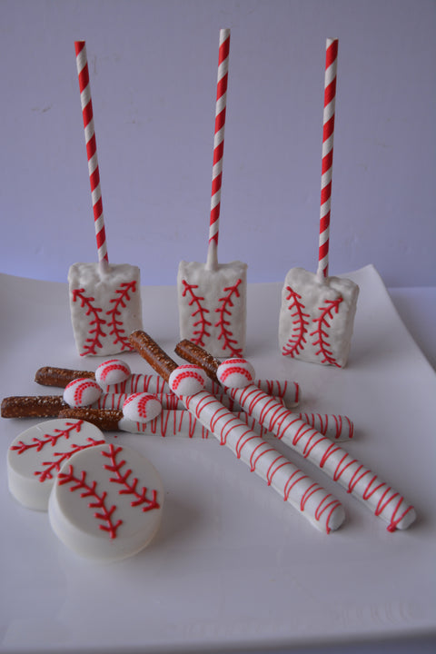 Baseball Themed Chocolate Covered Rice Crispie Treats