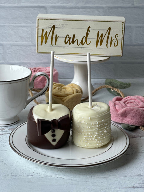 Chocolate Covered Marshmallow Bride and Groom