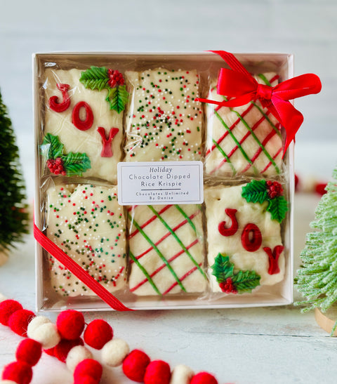 Holiday Chocolate Dipped Rice Crispy Treats Gift Box