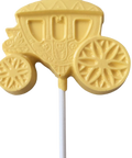 a yellow lollipop with a horse drawn carriage on it