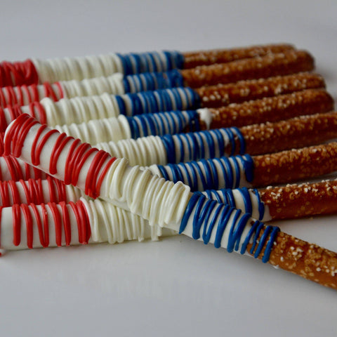 Patriotic Themed Chocolate Covered Pretzels (Set of 12)