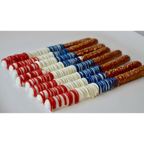 Patriotic Themed Chocolate Covered Pretzels (Set of 12)