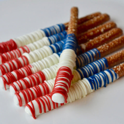 Patriotic Themed Chocolate Covered Pretzels (Set of 12)