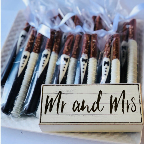 Wedding Bride & Groom Chocolate Covered Pretzels (12 Sets of 2)