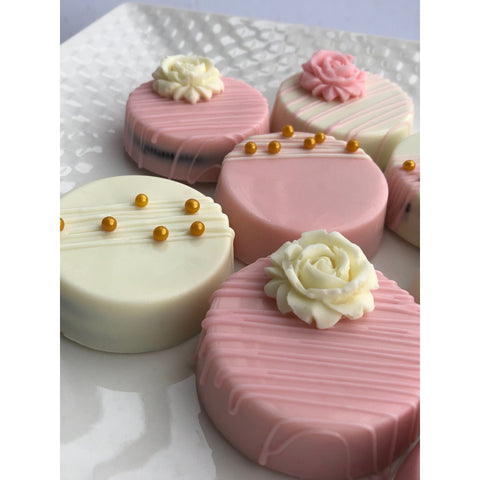 Pink & White Flowered Chocolate Covered Oreos (Set 0f 12)