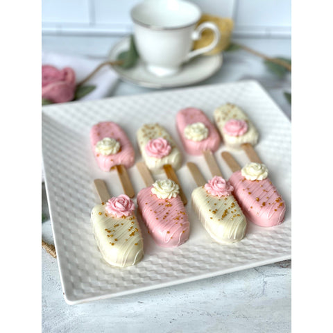 Pink & White Flowered Cakesicles (Set 0f 8)