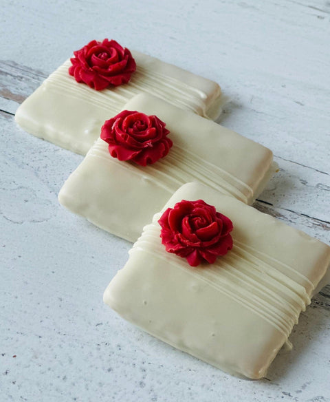 Chocolate Covered Graham Crackers with Roses (Set of 12)