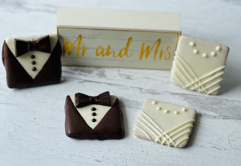 Bride & Groom Chocolate Covered Graham Crackers (Set of 12)